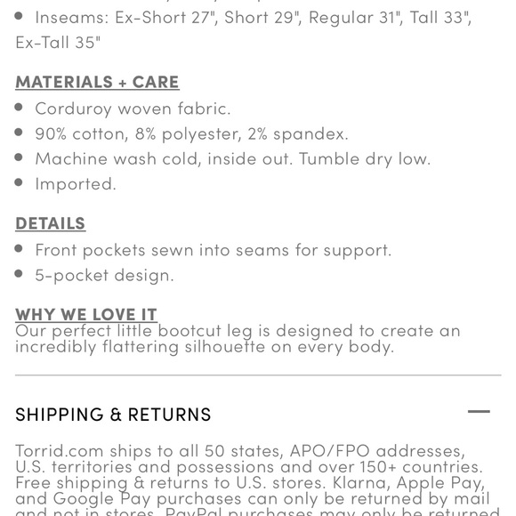 5/$25. slim bootcut corduroy pants - Picture 4 of 4